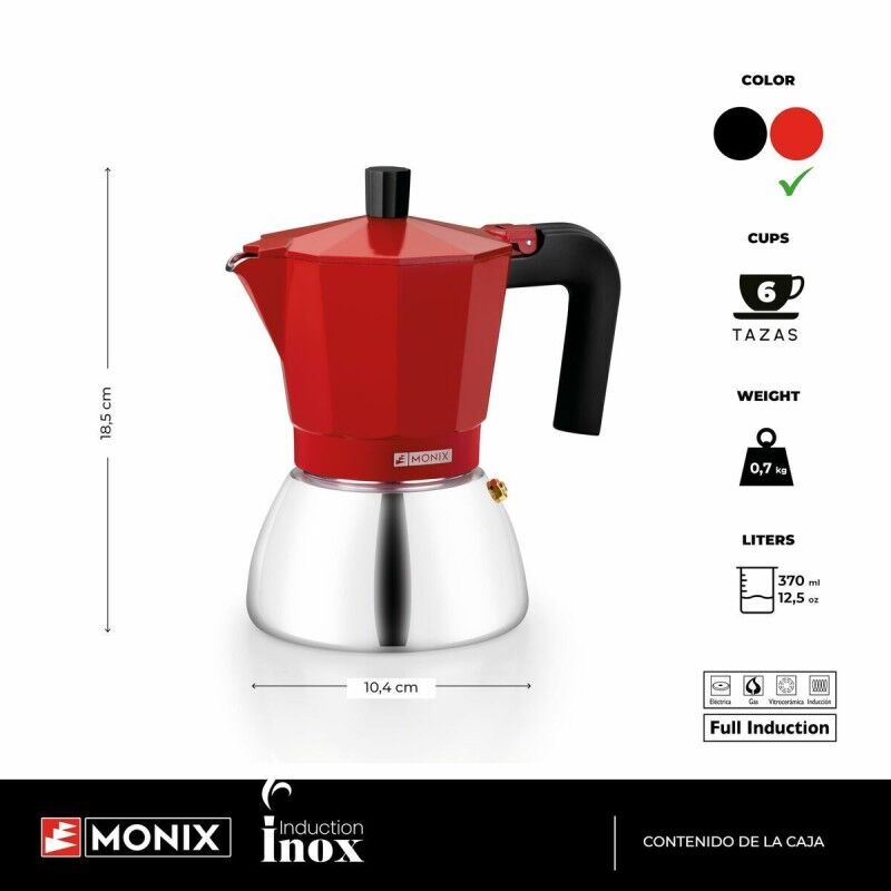 Caffettiera Italiana Monix INOX RED 6T Rosso 6 Tazze