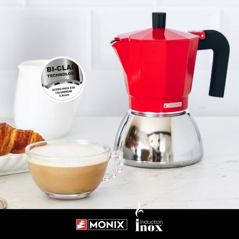 Caffettiera Italiana Monix INOX RED 6T Rosso 6 Tazze