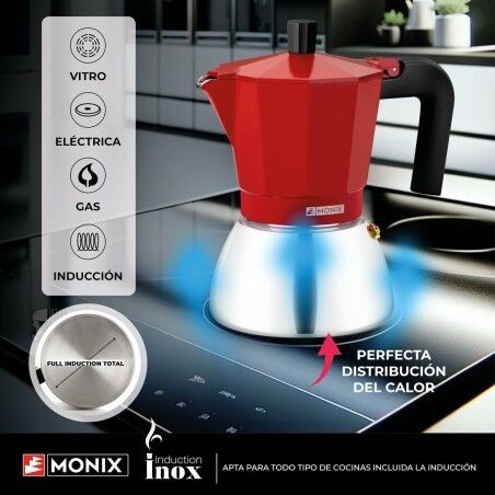 Caffettiera Italiana Monix INOX RED 6T Rosso 6 Tazze