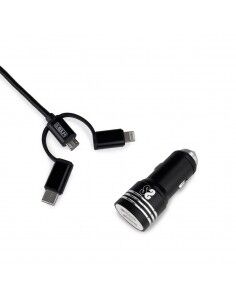Caricabatterie per Auto USB Universale + Cavo USB C Subblim Cargador Coche 2xUSB Dual Car Charger Alum 2.4A + Cable 3 in 1 Black