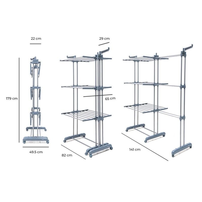 Stendibiancheria pieghevole verticale estensibile con ruote Dolver XL InnovaGoods 30 sbarre
