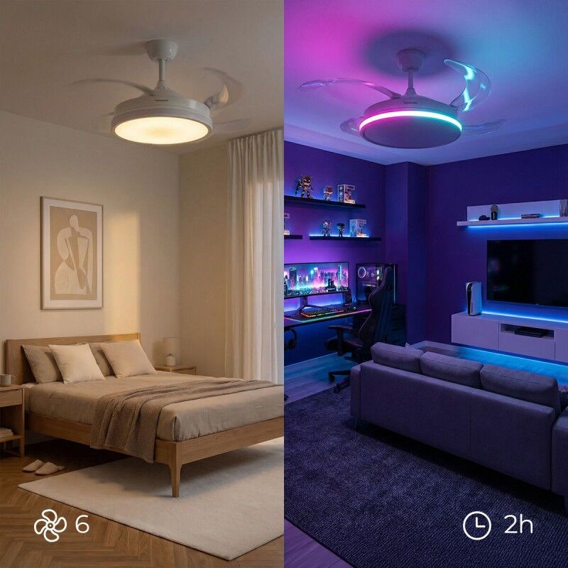 Ventilatore da soffitto con luce LED RGB, 4 pale retrattili e telecomando InnovaGoods