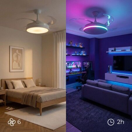 Ventilatore da soffitto con luce LED RGB, 4 pale retrattili e telecomando InnovaGoods