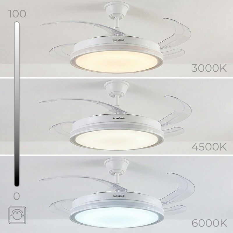 Ventilatore da soffitto con luce LED RGB, 4 pale retrattili e telecomando InnovaGoods