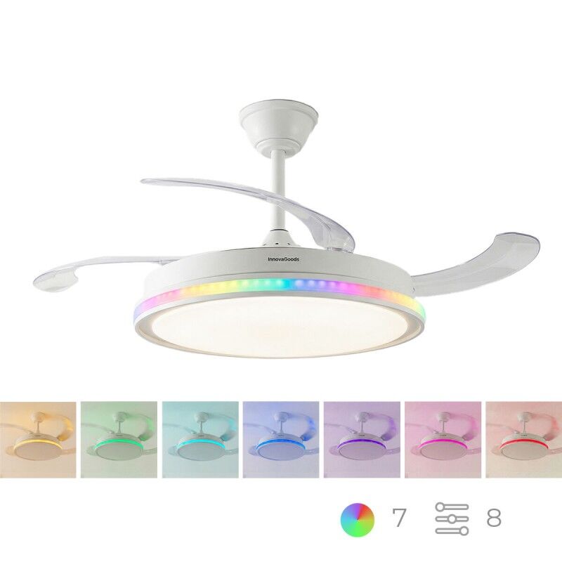 Ventilatore da soffitto con luce LED RGB, 4 pale retrattili e telecomando InnovaGoods