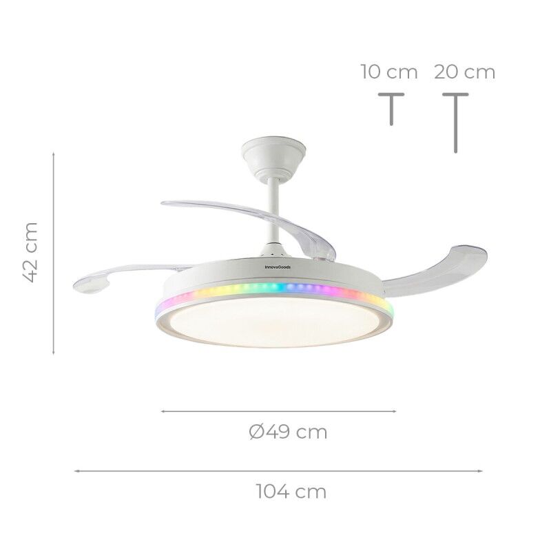 Ventilatore da soffitto con luce LED RGB, 4 pale retrattili e telecomando InnovaGoods